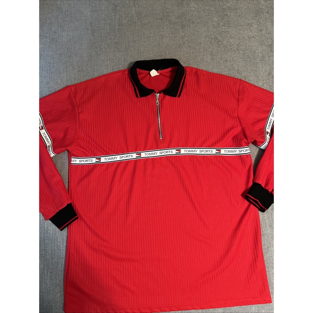 Vintage Tommy Hilfiger 1/4 Zip Shirt Men's XXL Rugby Made In USA Red